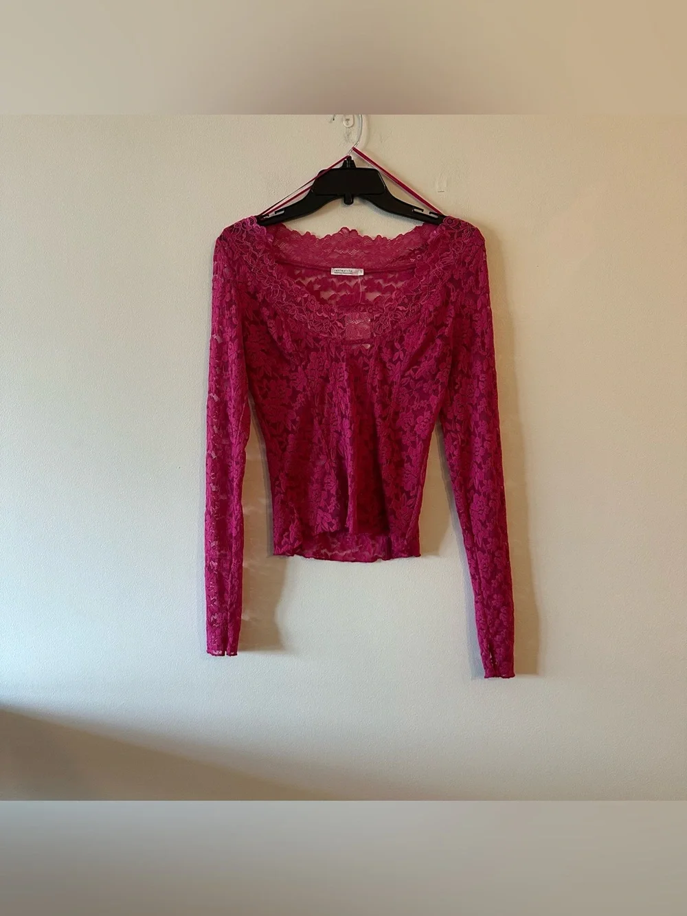 NEW Free People Intimately FP All Night Lace Long Sleeve Stranglove Pink Sheer S